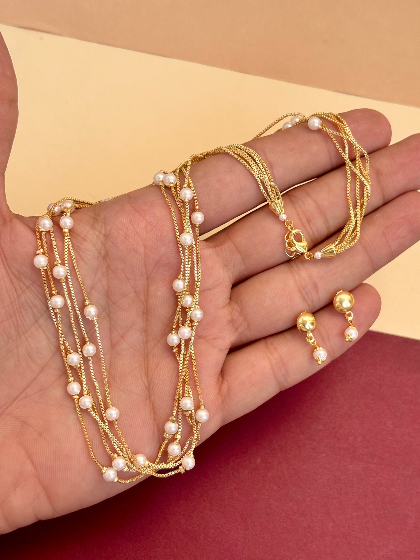 5 layer pearl mala necklace