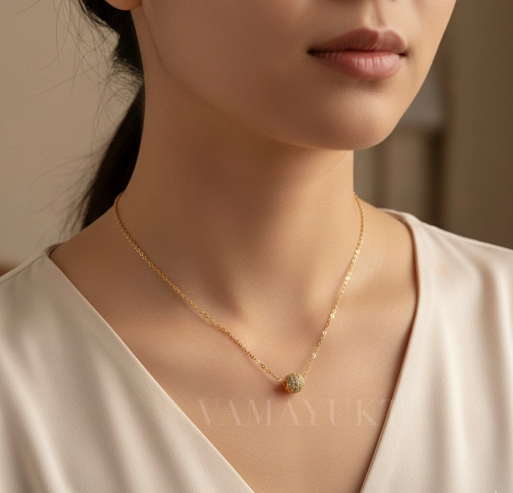 Single Layer White American Diamond Ball Pendant Chain | Fine Design Jewelry & Accessories |