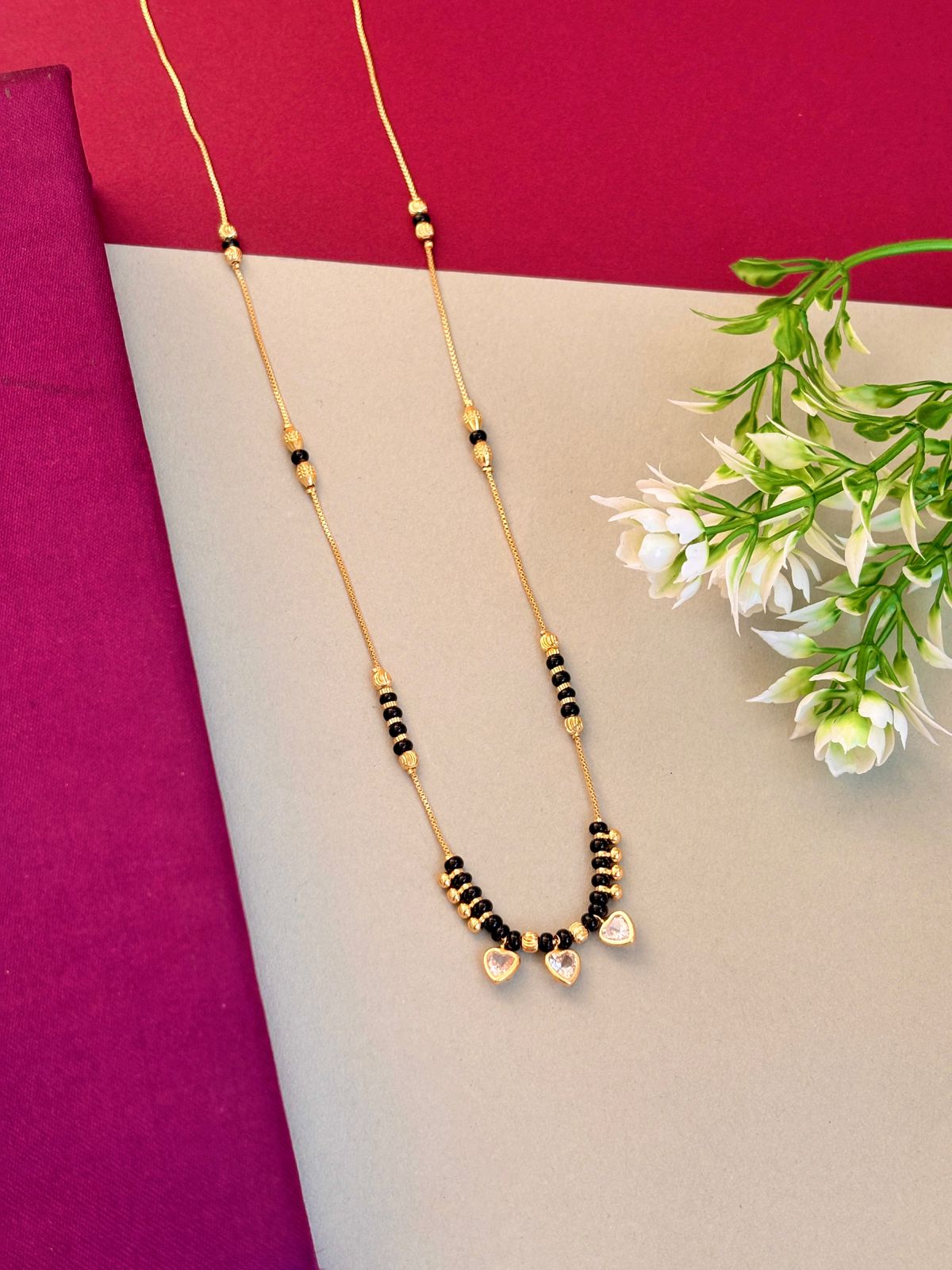 Kavya white3 heart mangalsutra