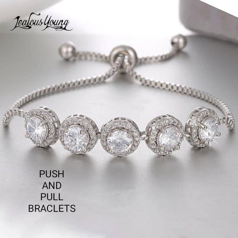 Silver American Diamond Bracelate Push & Pull