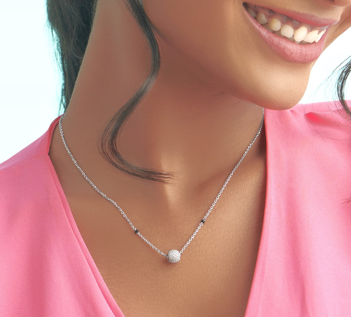 Silver A.D ball 2 bead mangalsutra