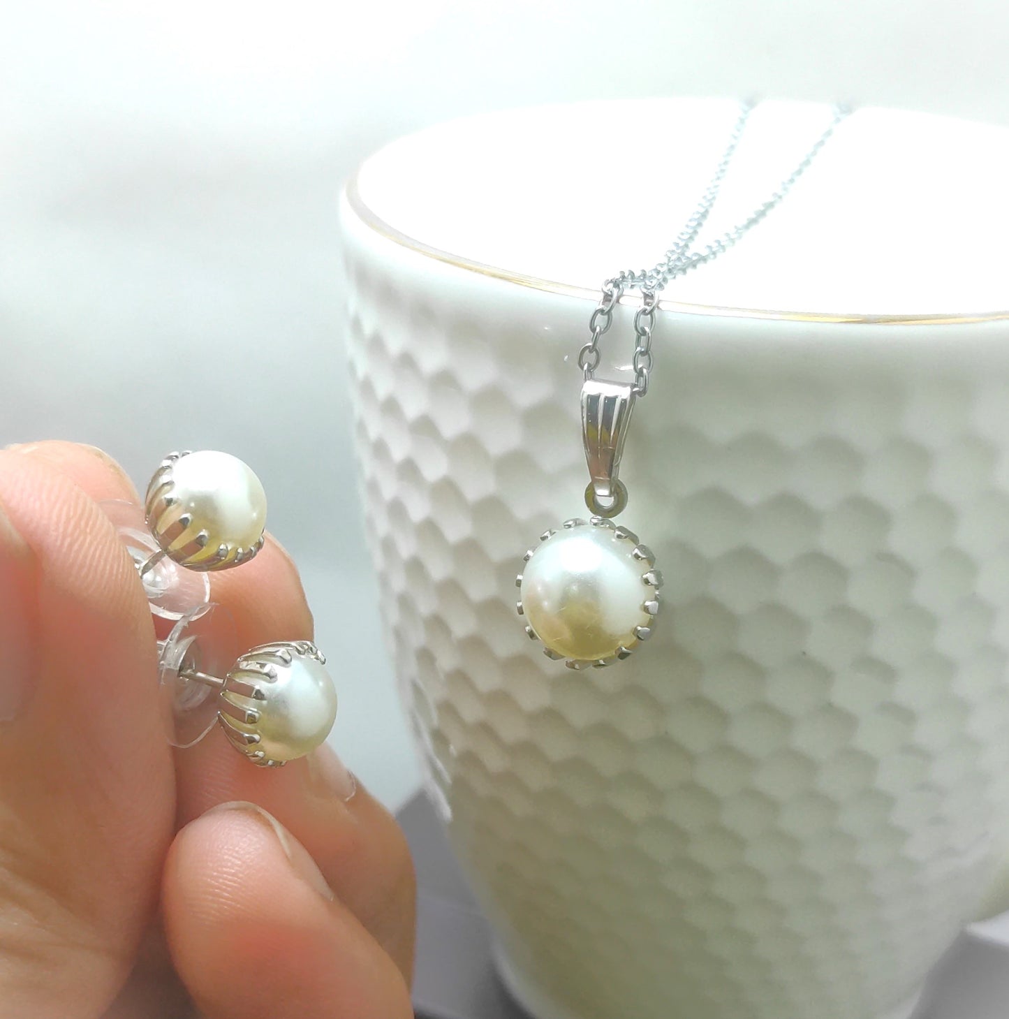 Silver Pearl Pendant Chain Dailywear 18 Inch