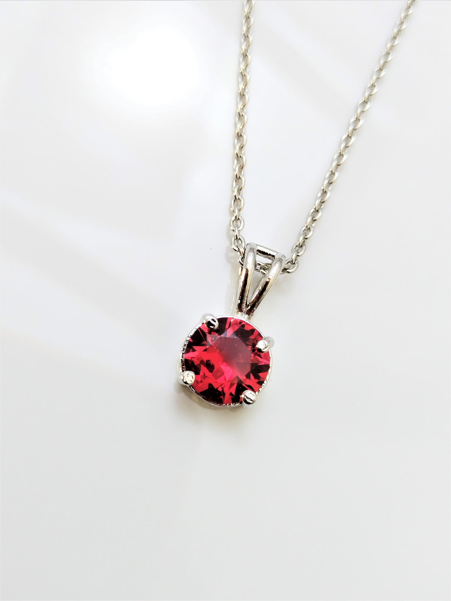 Single Solitaire Ruby Diamond Pendant Chain Silver Plated