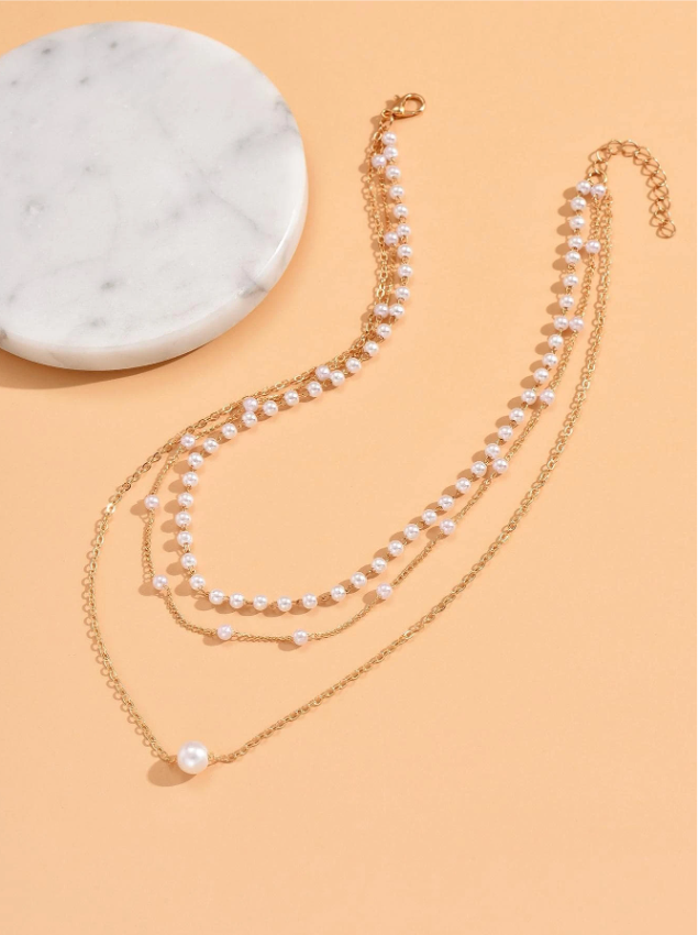 Western 3layer pearl necklace