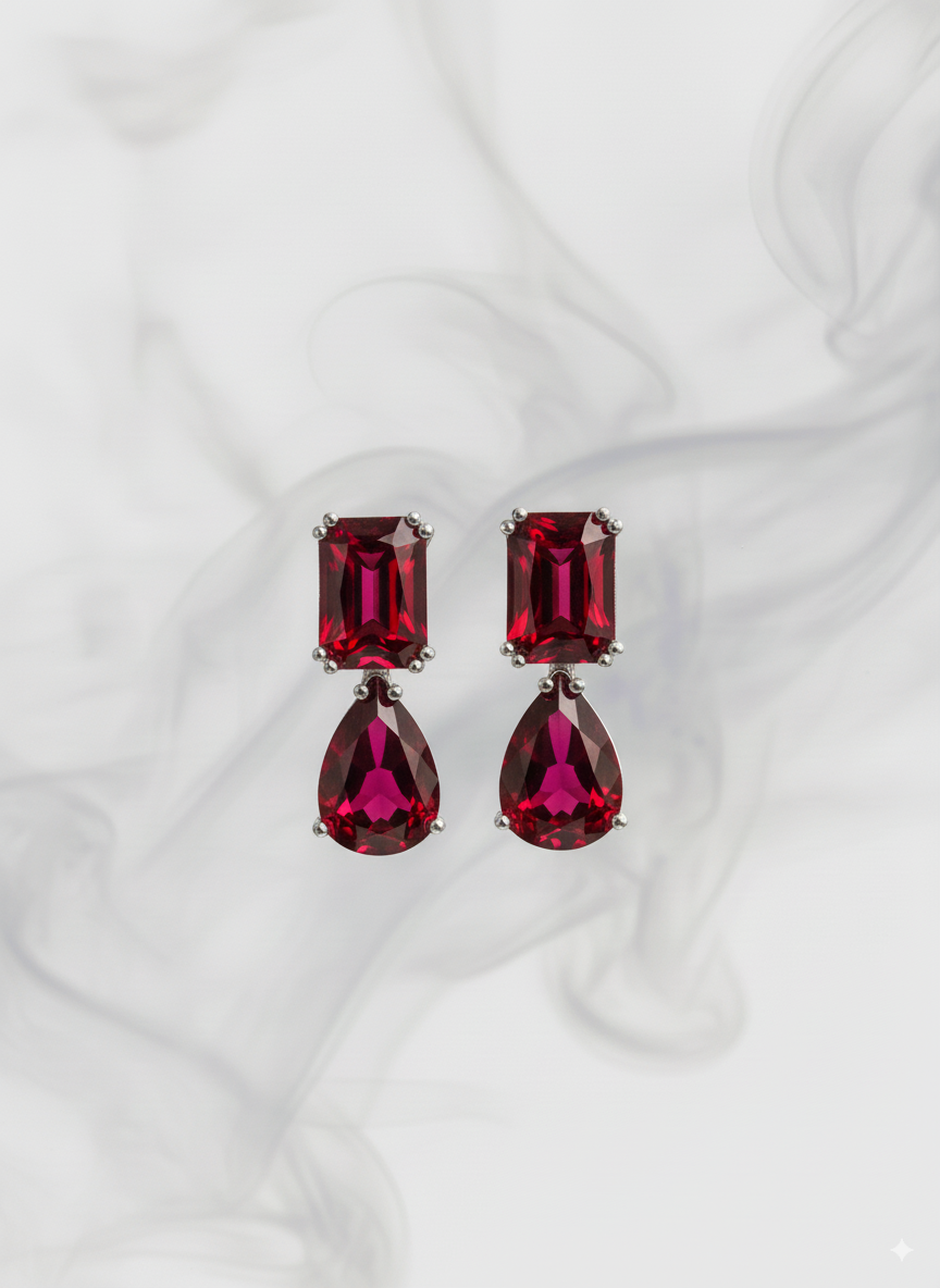 RUBY DROP ZIRCON EARRING