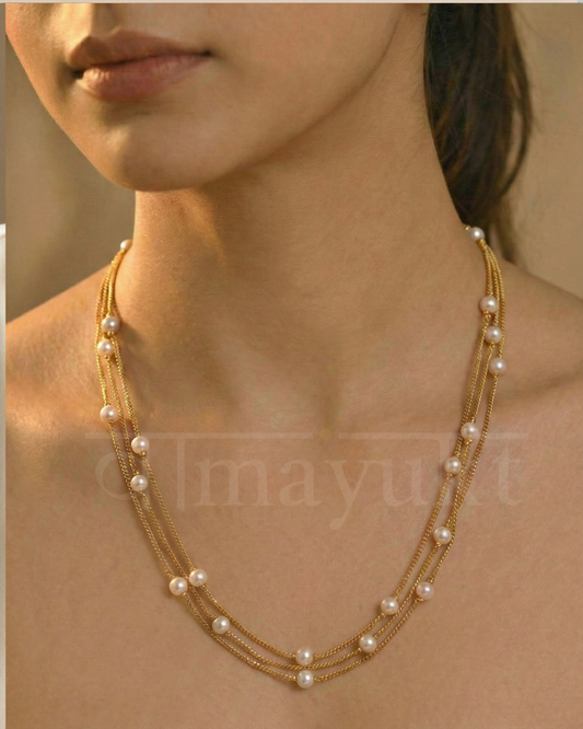 3 layer pearl chain necklace