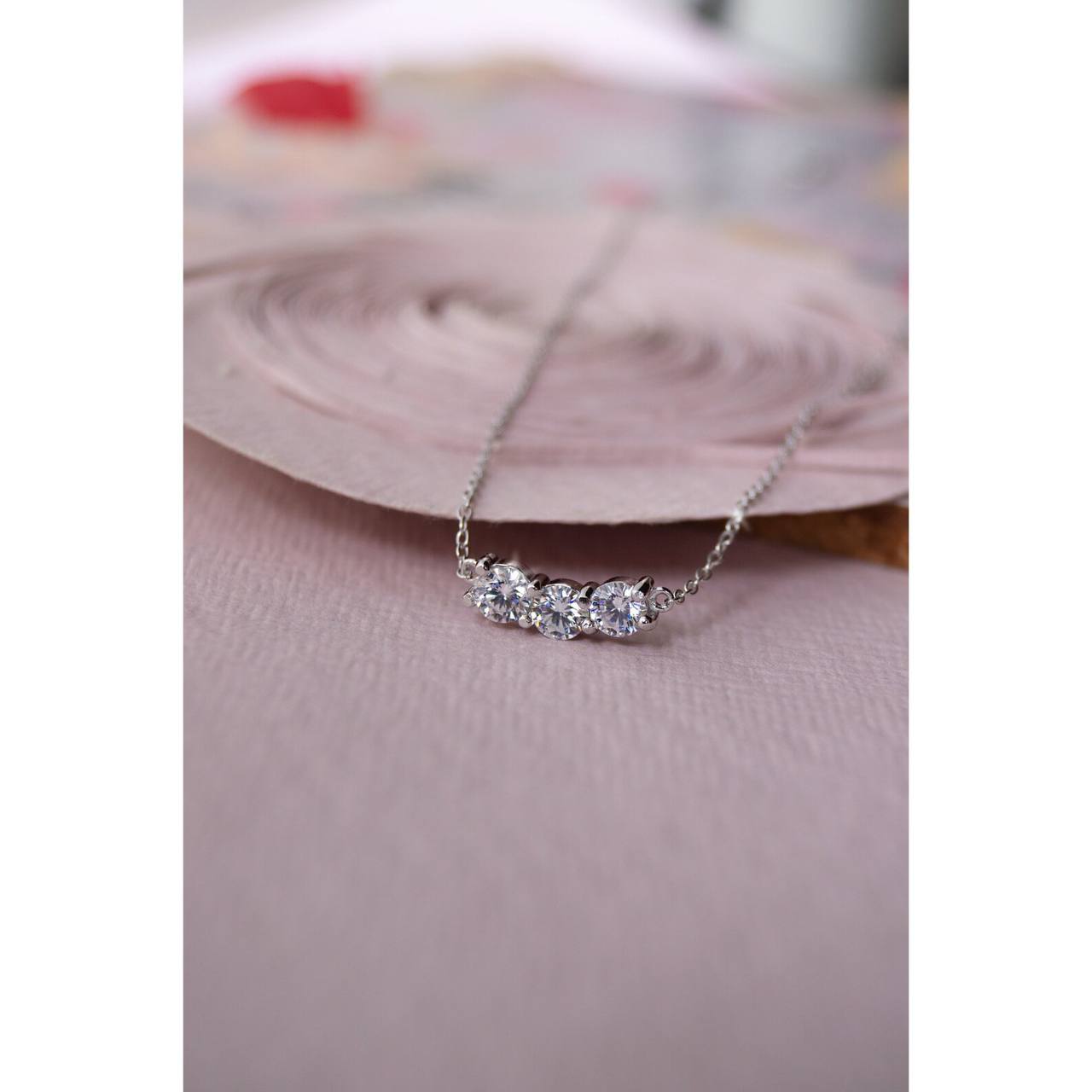 3-Stones Silver Pendant Chain | American Diamond