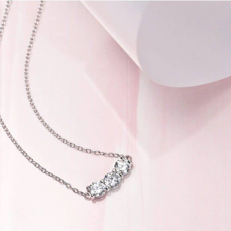 3-Stones Silver Pendant Chain | American Diamond