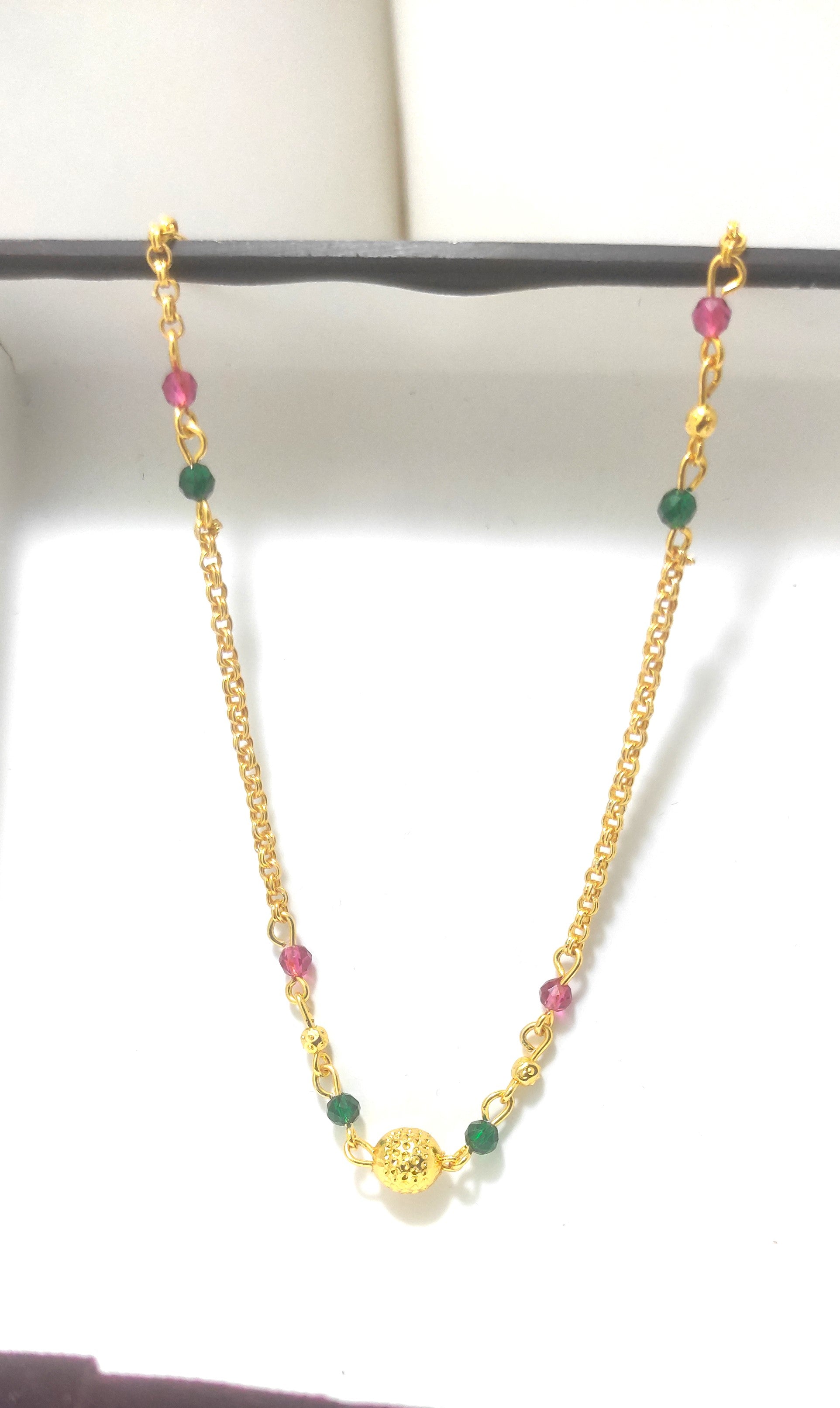 Gold Ball Single Layer Chain Ruby & Green | Fine Design Jewelry & Accessories |