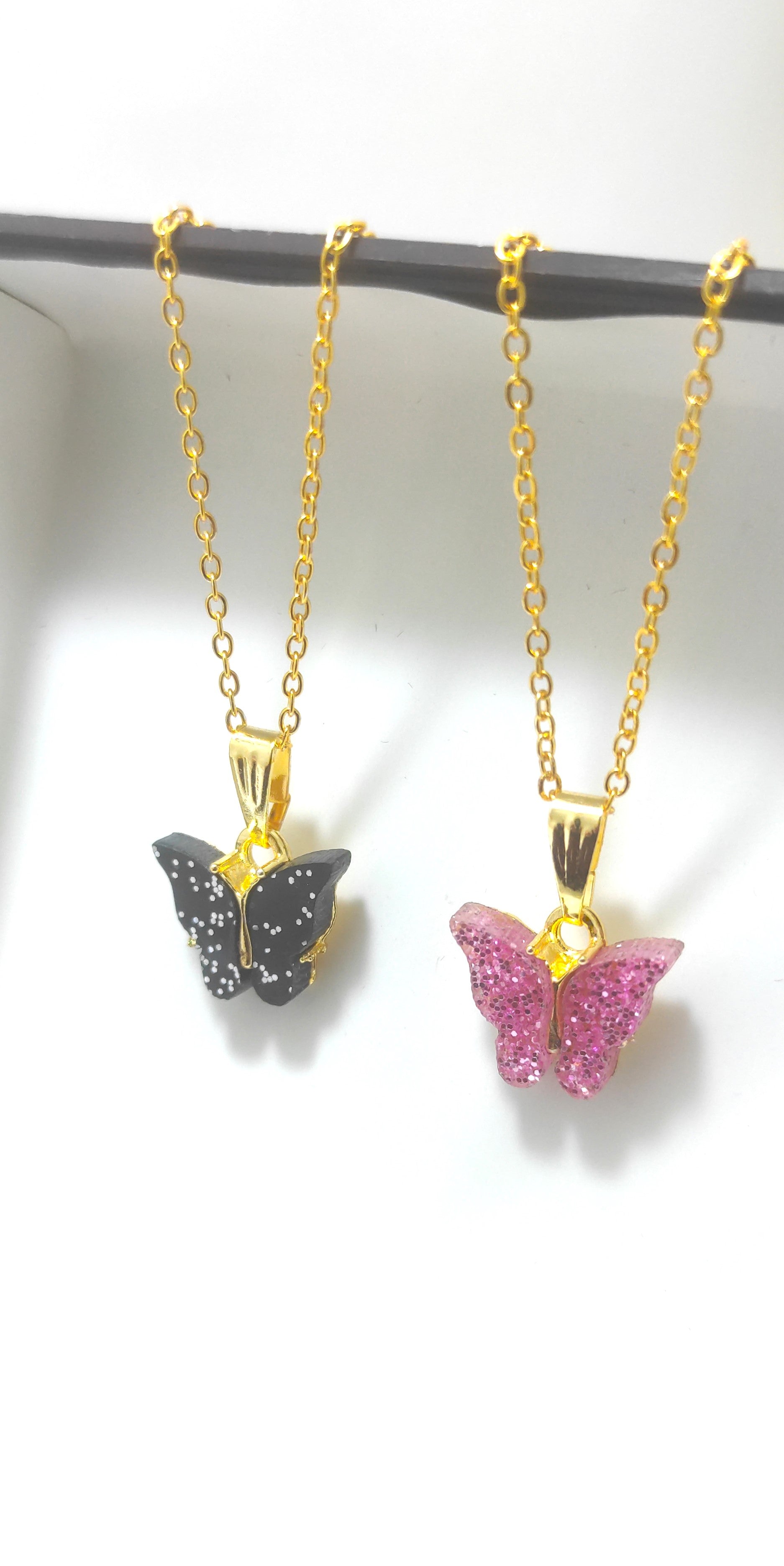 Combo Set of Pink & Charcoal Grey Butterfly Pendent