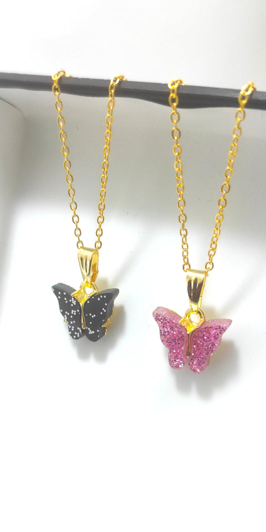 Combo Set of Pink & Charcoal Grey Butterfly Pendent