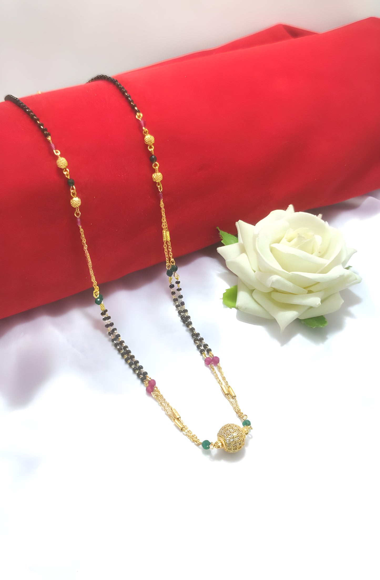 Prime Double Layer A.D Ball Ruby&Green Mangalsutra
