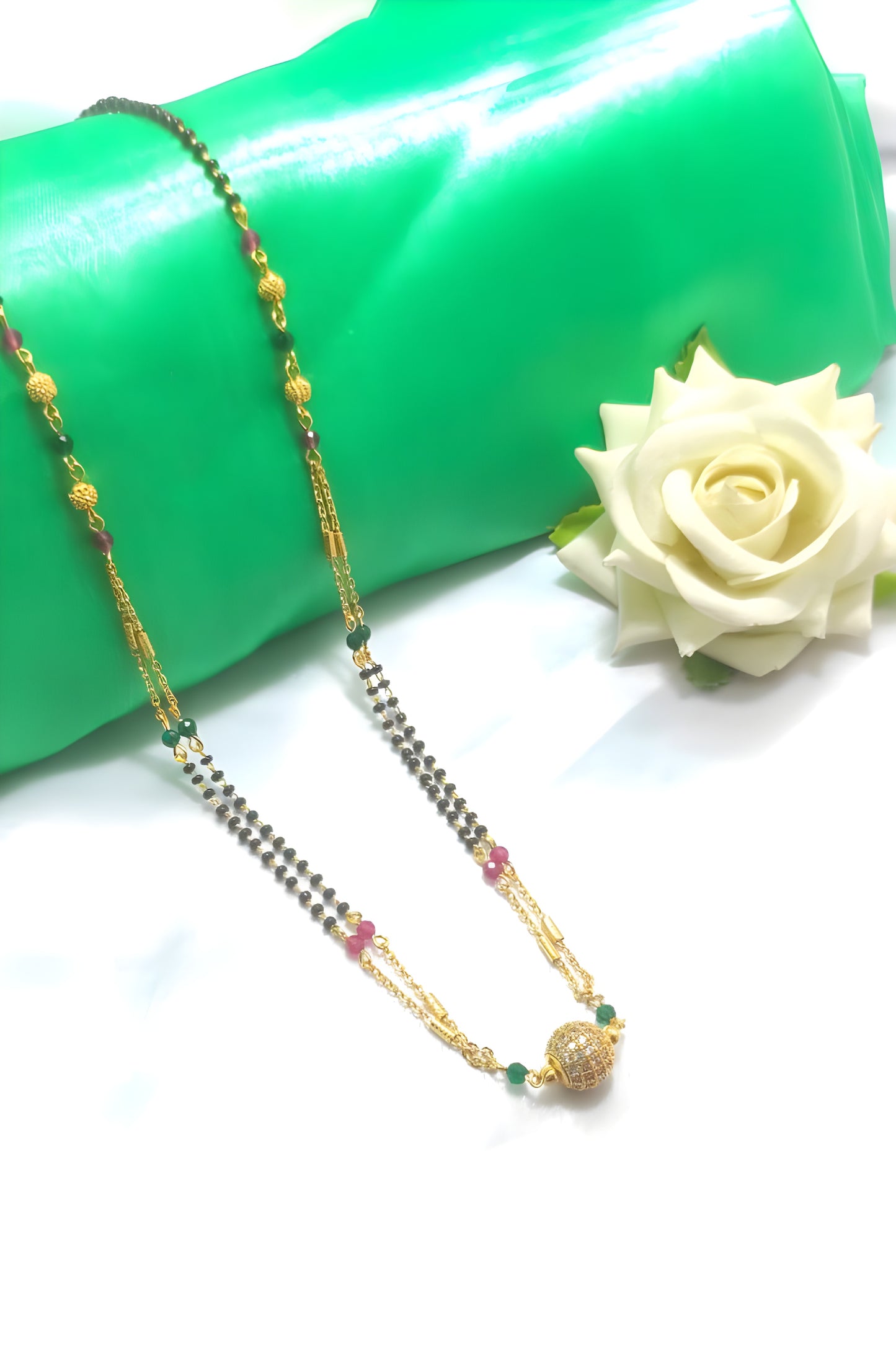 Prime Double Layer A.D Ball Ruby&Green Mangalsutra