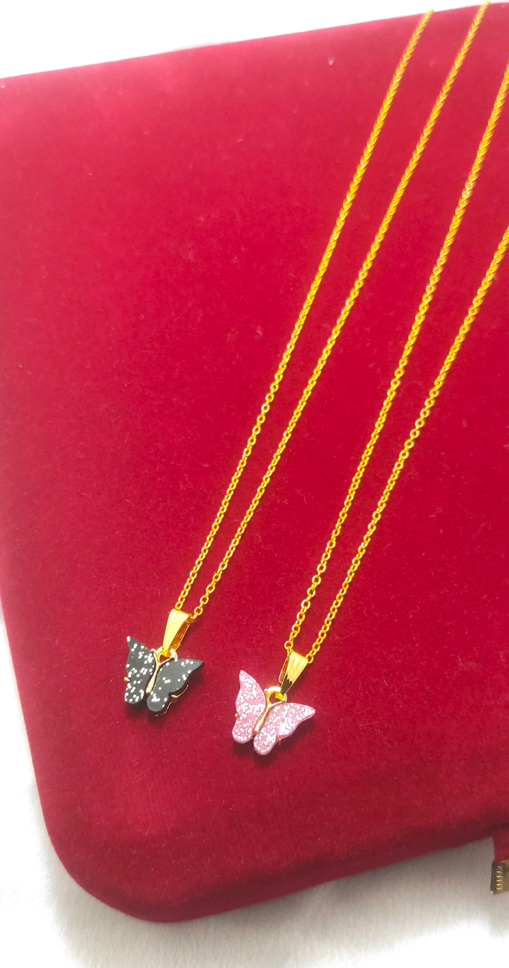 Combo Set of Pink & Charcoal Grey Butterfly Pendent