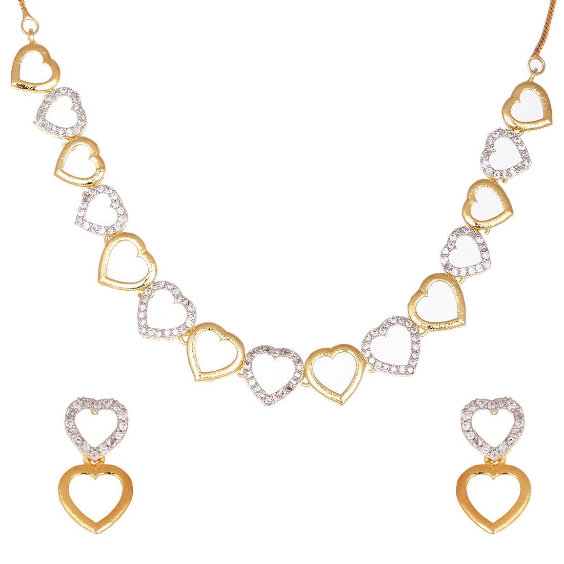 Studded Heart Choker Necklace Double Tone | American Diamond | Small Size | Fine Design Jewelry & Accessories |