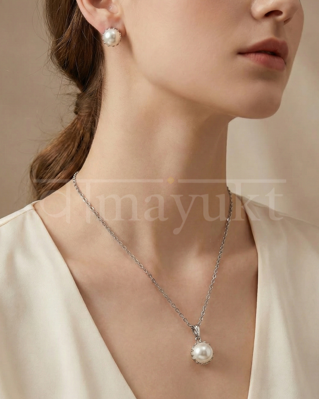 Silver Pearl Pendant Chain Dailywear 18 Inch