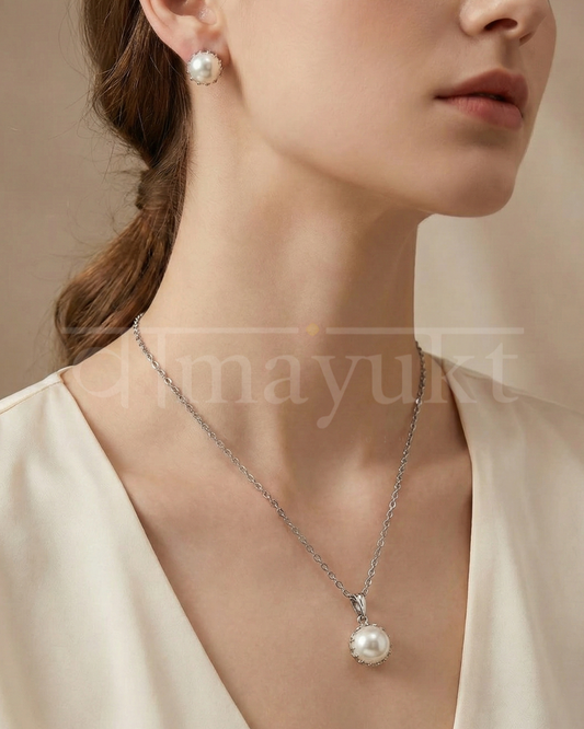 Silver Pearl Pendant Chain Dailywear 18 Inch