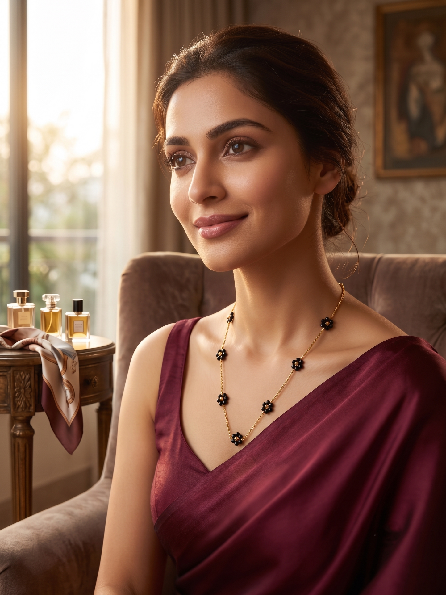 Black daisy flower mangalsutra