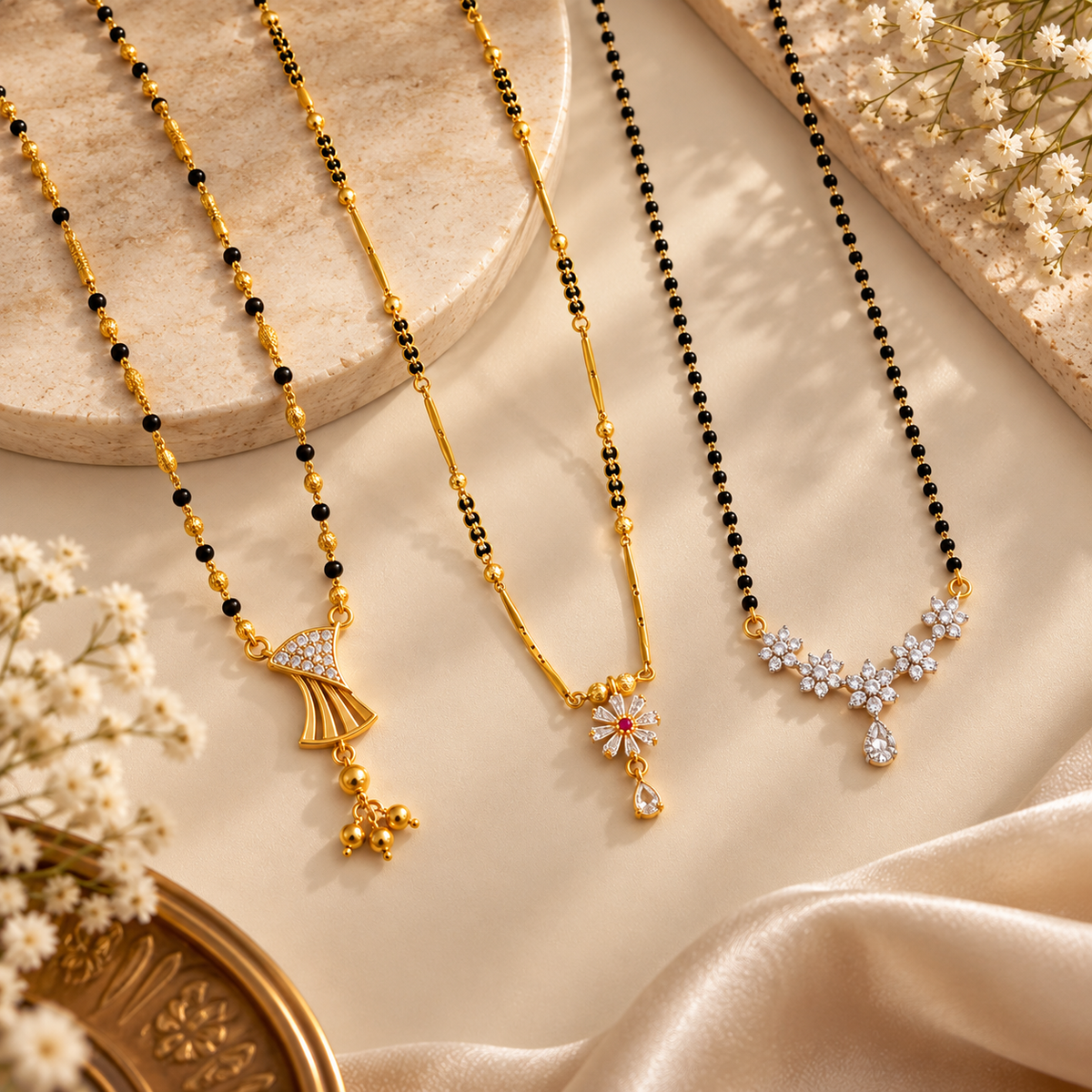 Shreya Black Bead + Elite V4 + Avni Minimal Mangalsutra – 3 Piece Combo