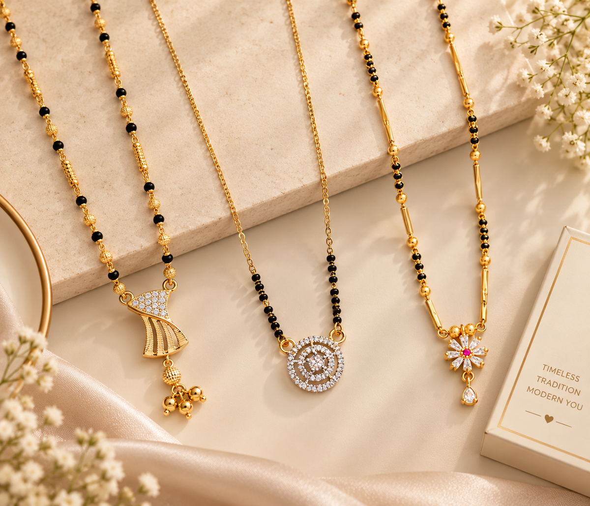 Premium Mangalsutra Trio Combo – Elegant Black Bead Necklace Set, Elitev4 and Vaidehi