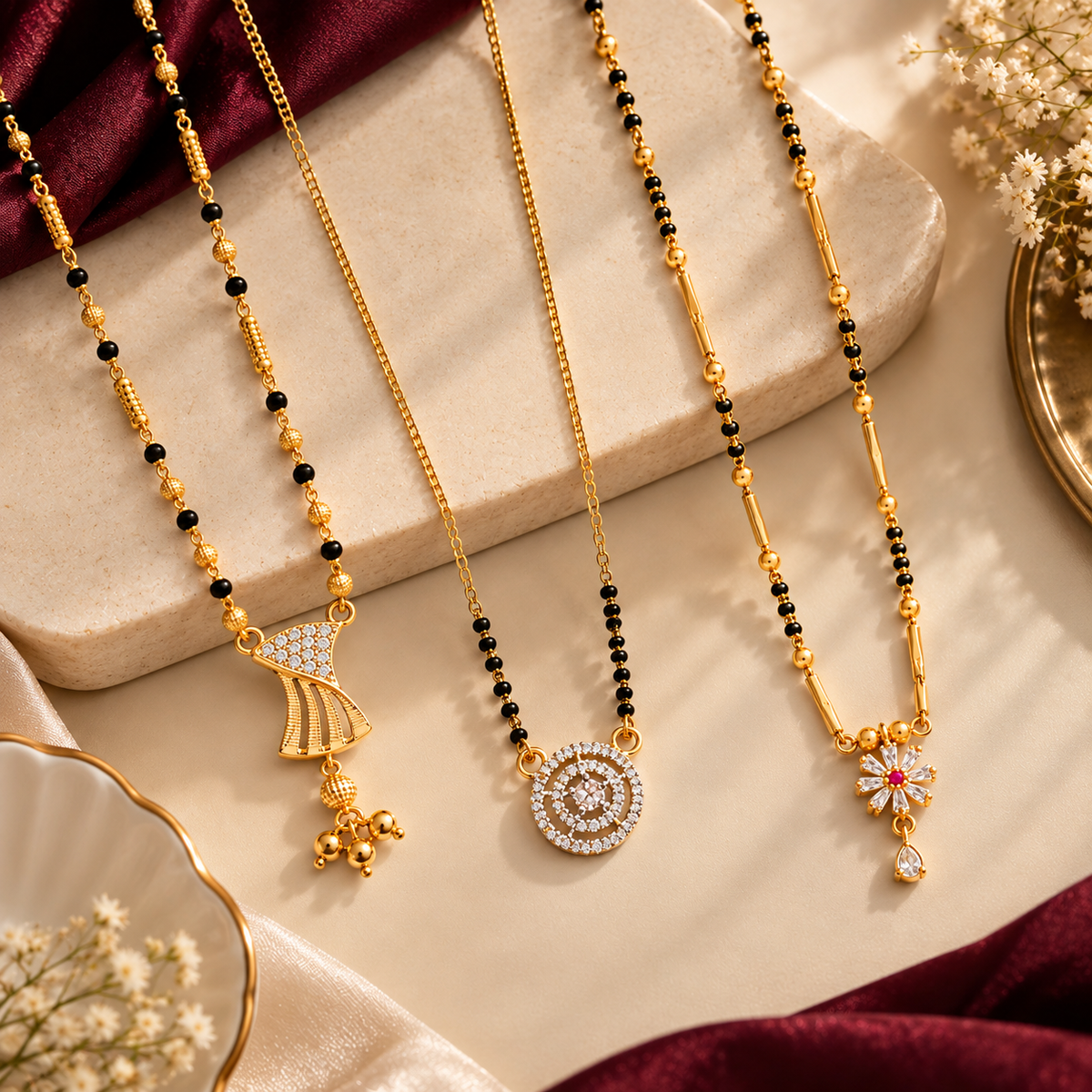 Premium Mangalsutra Trio Combo – Elegant Black Bead Necklace Set, Elitev4 and Vaidehi