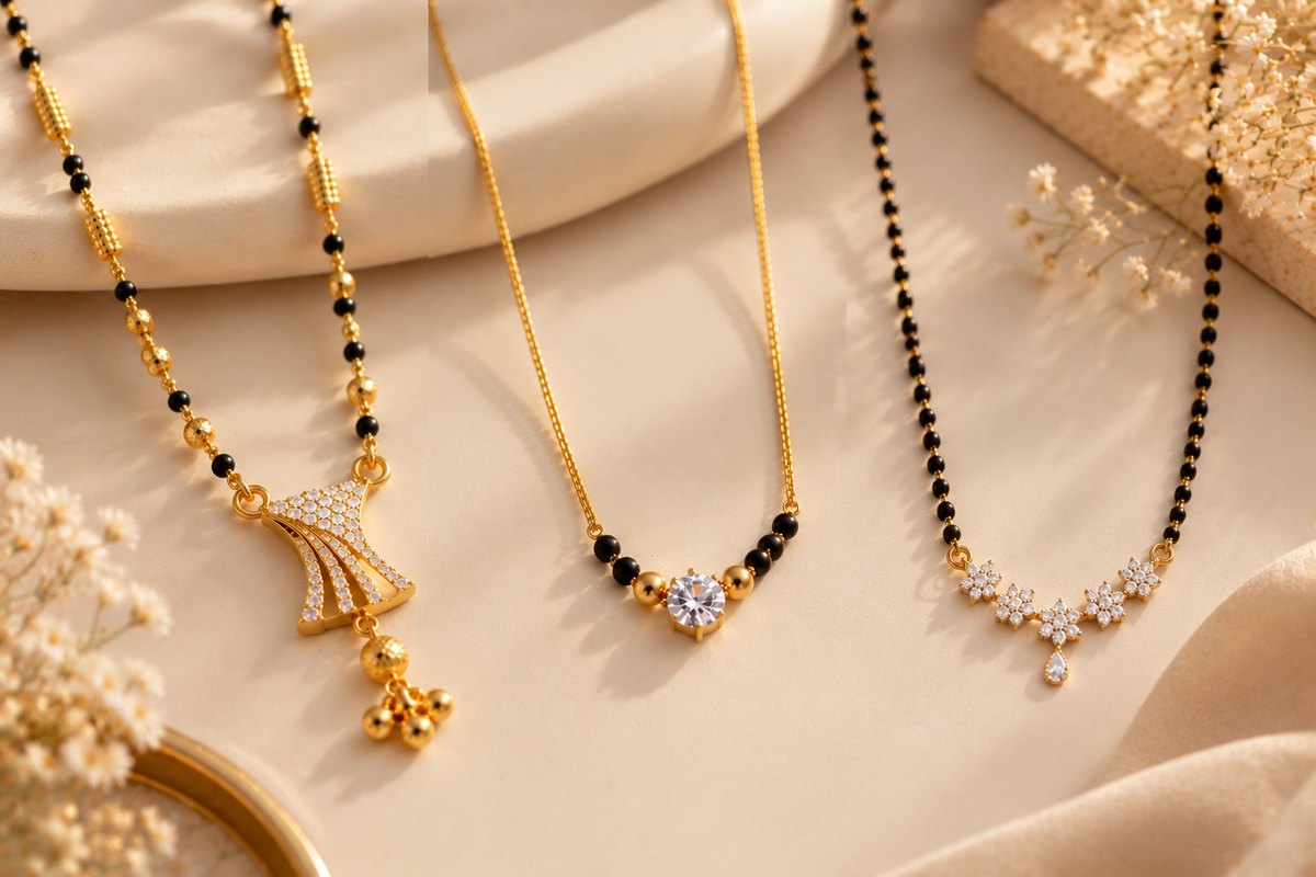 Vaidehi Mangalsutra + Avni Minimal + Shreya Black Bead Mangalsutra Combo Set