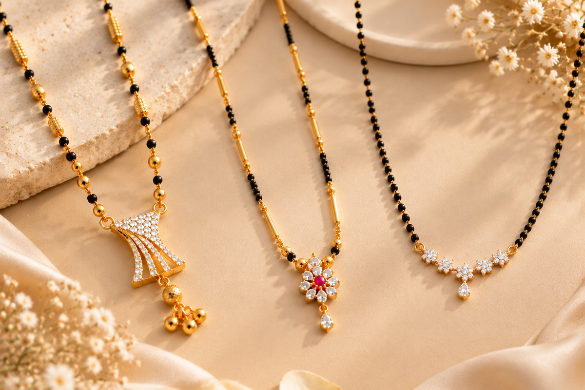 Vaidehi Mangalsutra + Elite V4 + Shreya Black Bead Mangalsutra Combo Set