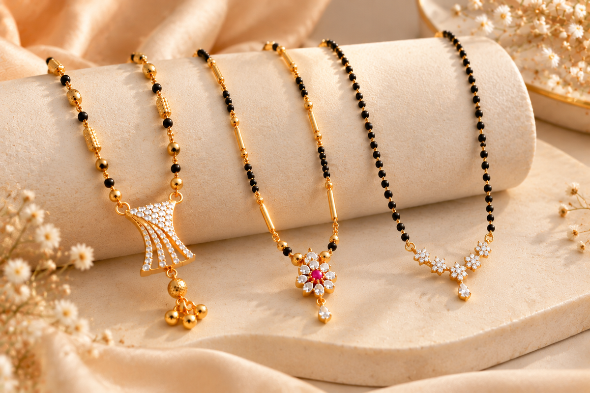 Vaidehi Mangalsutra + Elite V4 + Shreya Black Bead Mangalsutra Combo Set