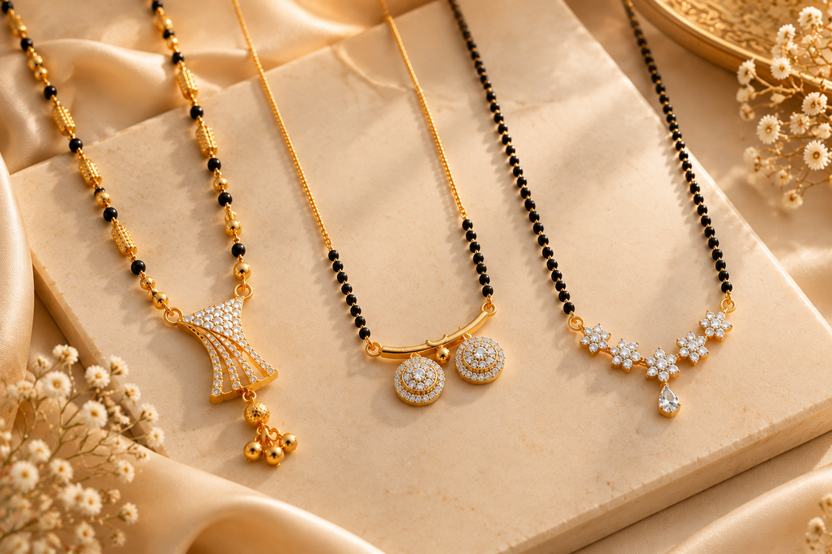 Vaidehi Mangalsutra + Vati Mangalsutra + Shreya Black Bead Mangalsutra Combo Set