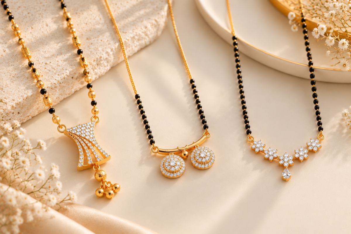 Vaidehi Mangalsutra + Vati Mangalsutra + Shreya Black Bead Mangalsutra Combo Set