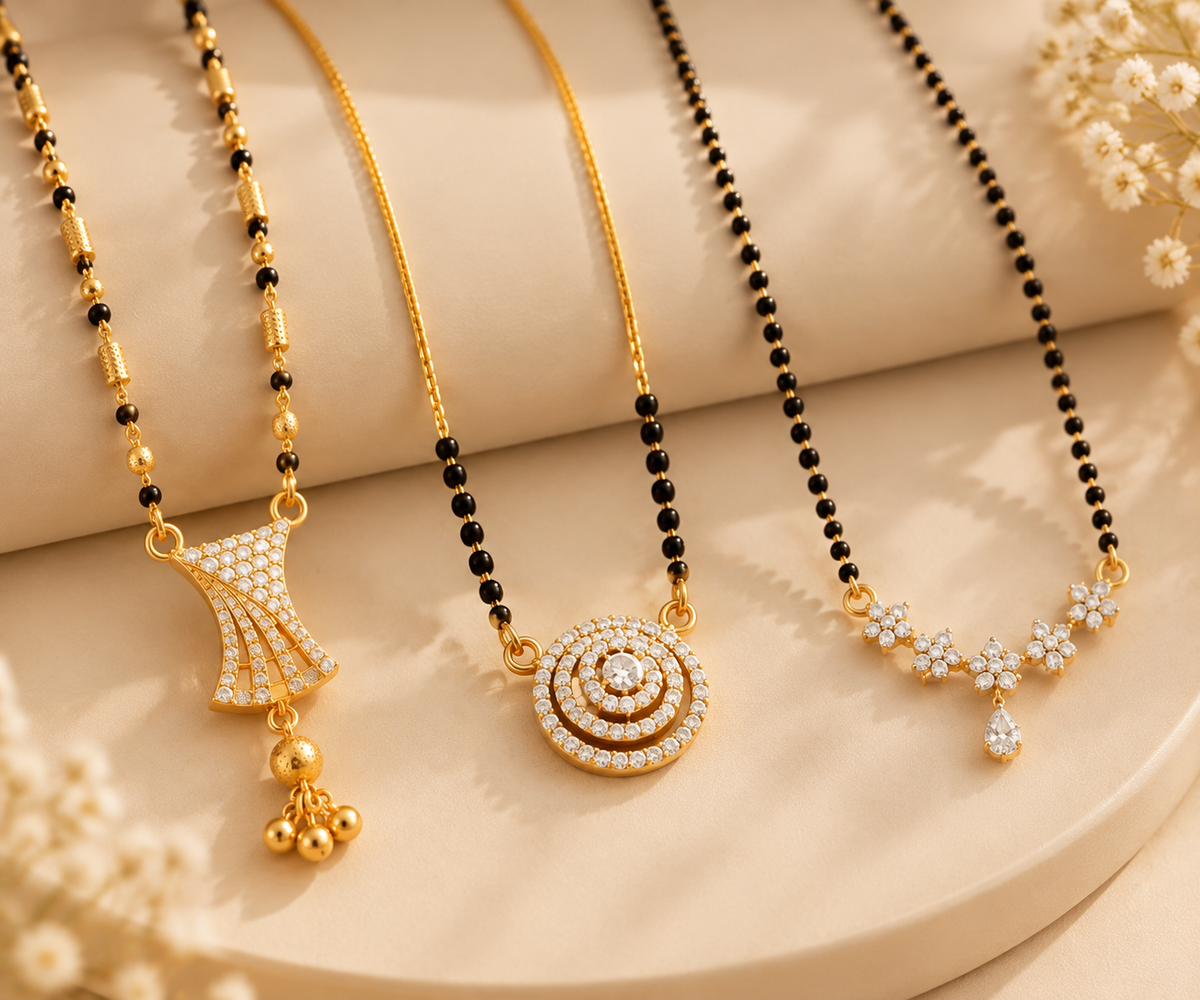 Vaidehi Mangalsutra + Shalo Modern Mangalsutra + Shreya Black Bead Mangalsutra Combo Set