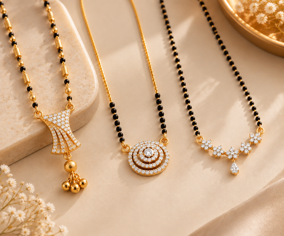 Vaidehi Mangalsutra + Shalo Modern Mangalsutra + Shreya Black Bead Mangalsutra Combo Set
