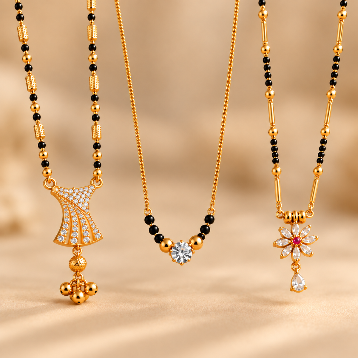 Vaidehi Mangalsutra + Avni Minimal + Shreya Black Bead Mangalsutra Combo Set