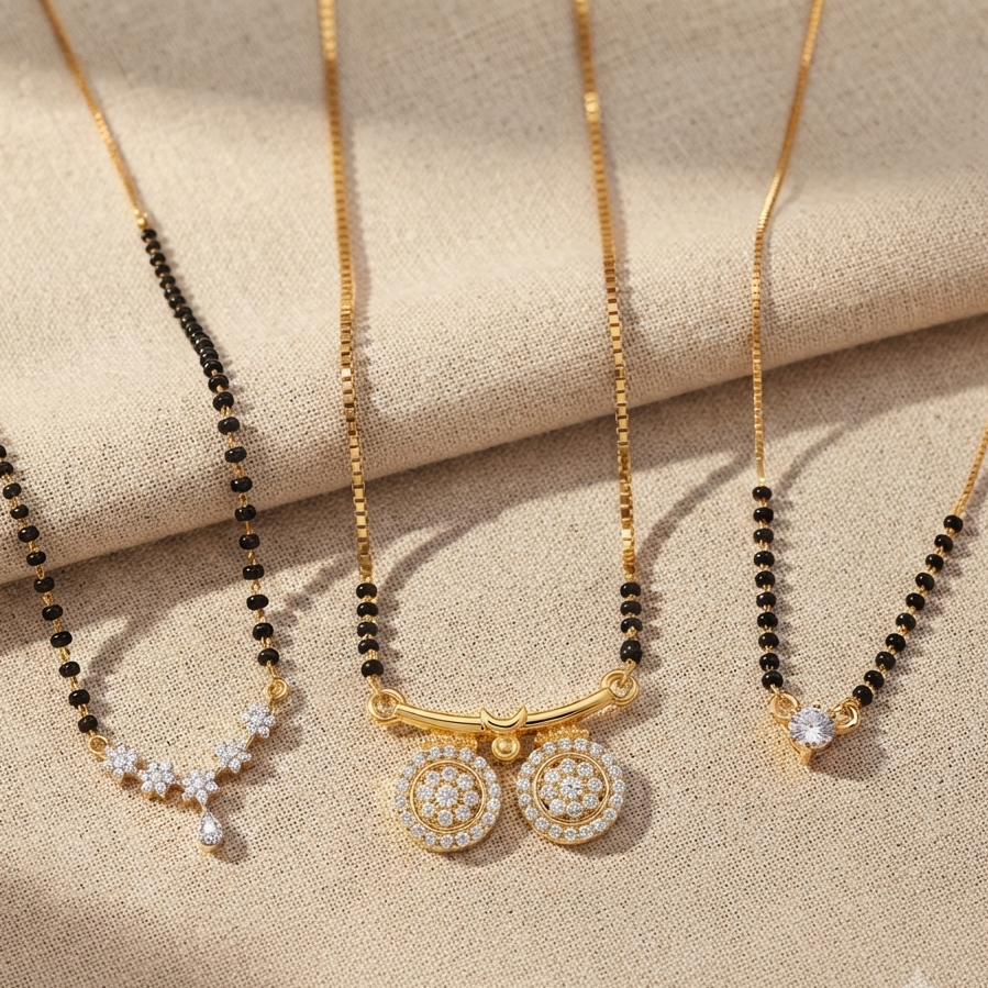 Avni Minimal + Vati Mangalsutra + Shreya Black Bead Mangalsutra Combo Set