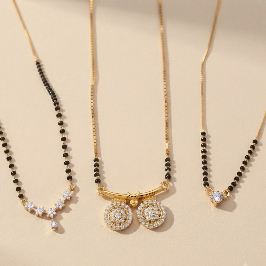 Avni Minimal + Vati Mangalsutra + Shreya Black Bead Mangalsutra Combo Set