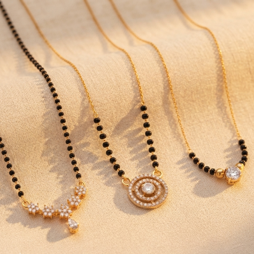 Avni Minimal + Shalo Modern Mangalsutra + Shreya Black Bead Mangalsutra Combo Set