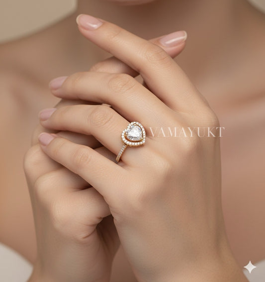 Gold heart cz ring