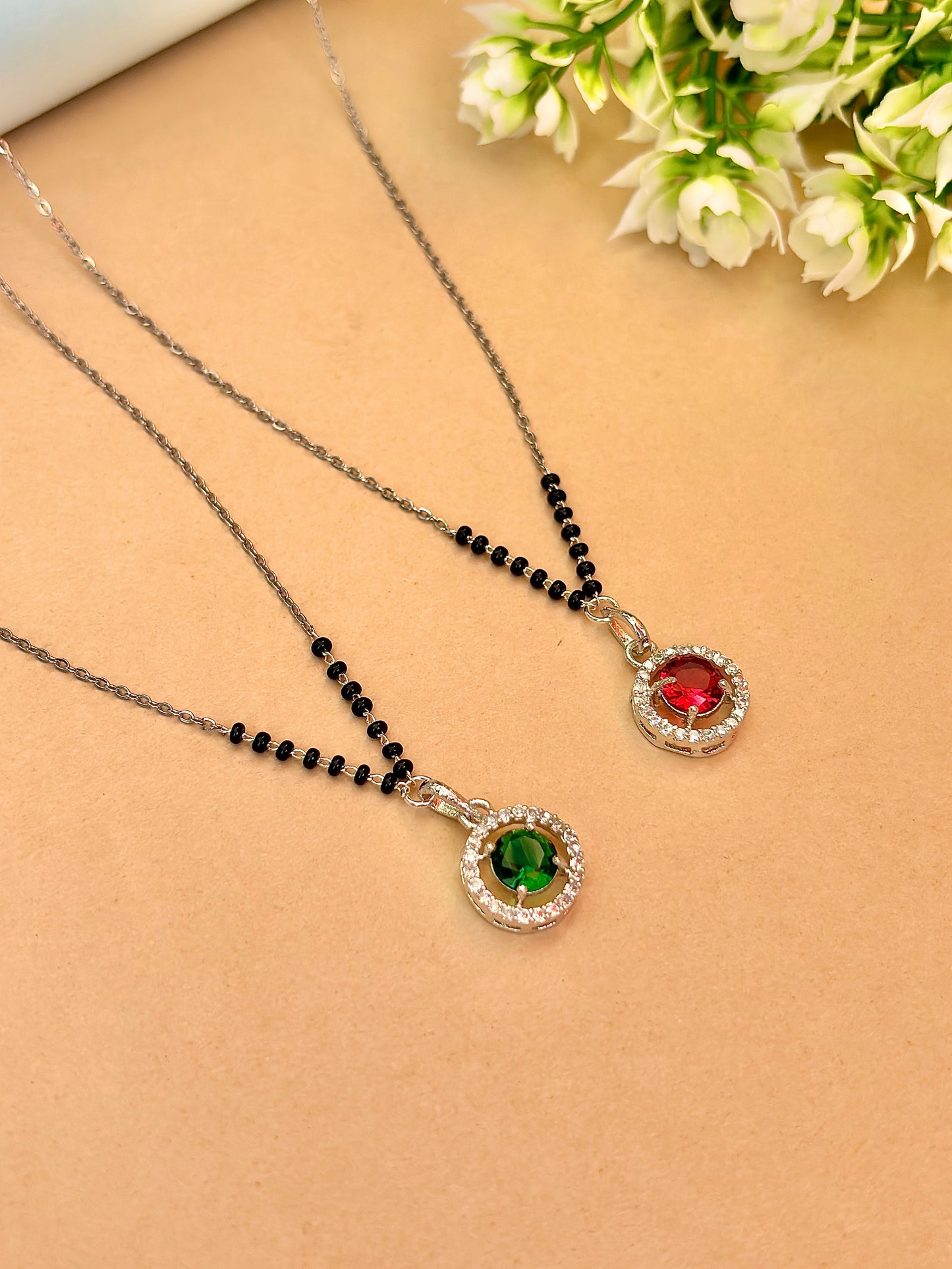 Green solitaire modern mangalsutra set