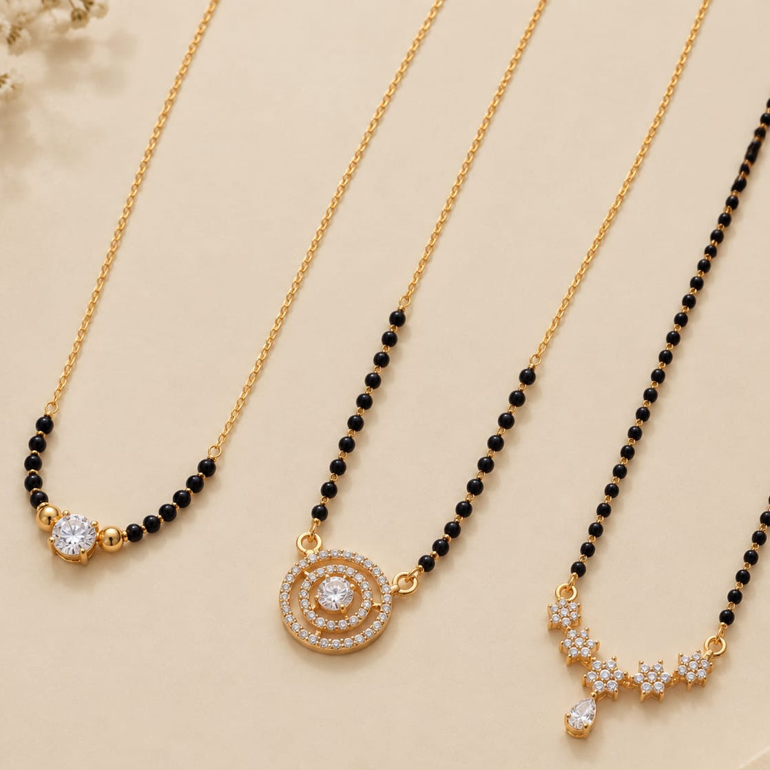 Avni Minimal + Shalo Modern Mangalsutra + Shreya Black Bead Mangalsutra Combo Set