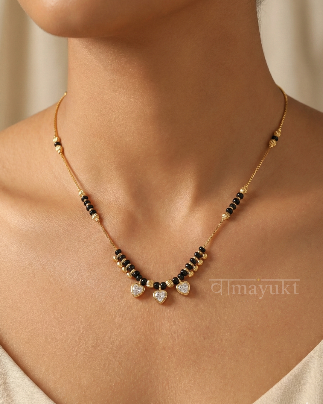 Kavya white3 heart mangalsutra
