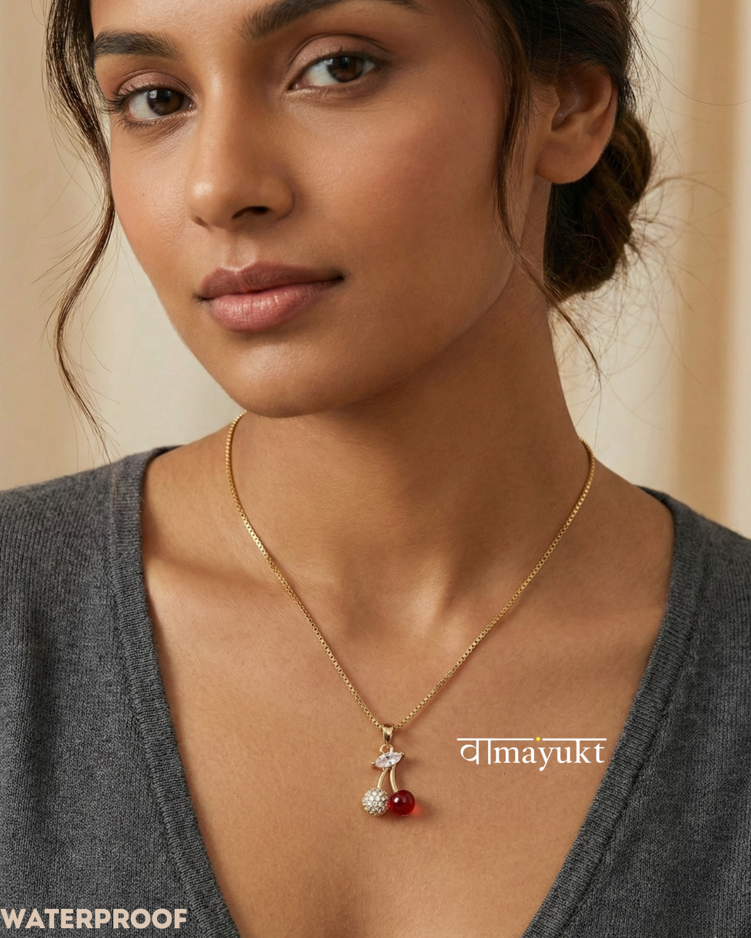 Luminous red cherry necklace