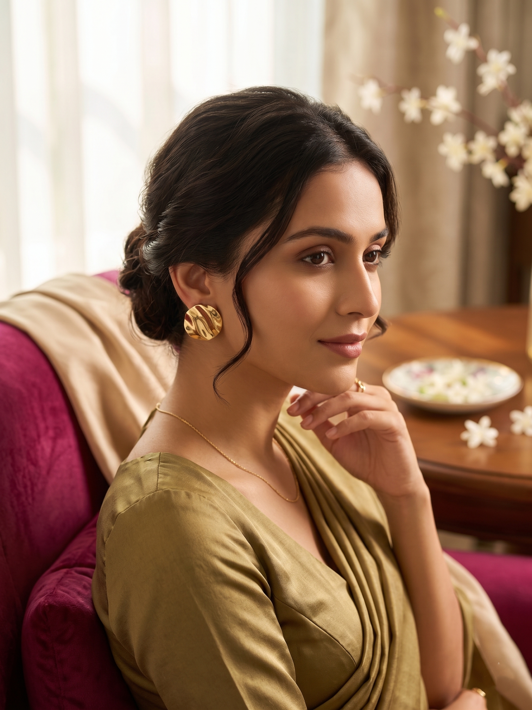 Melted gold Round earring