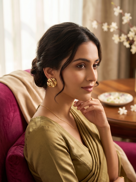 Melted gold Round earring
