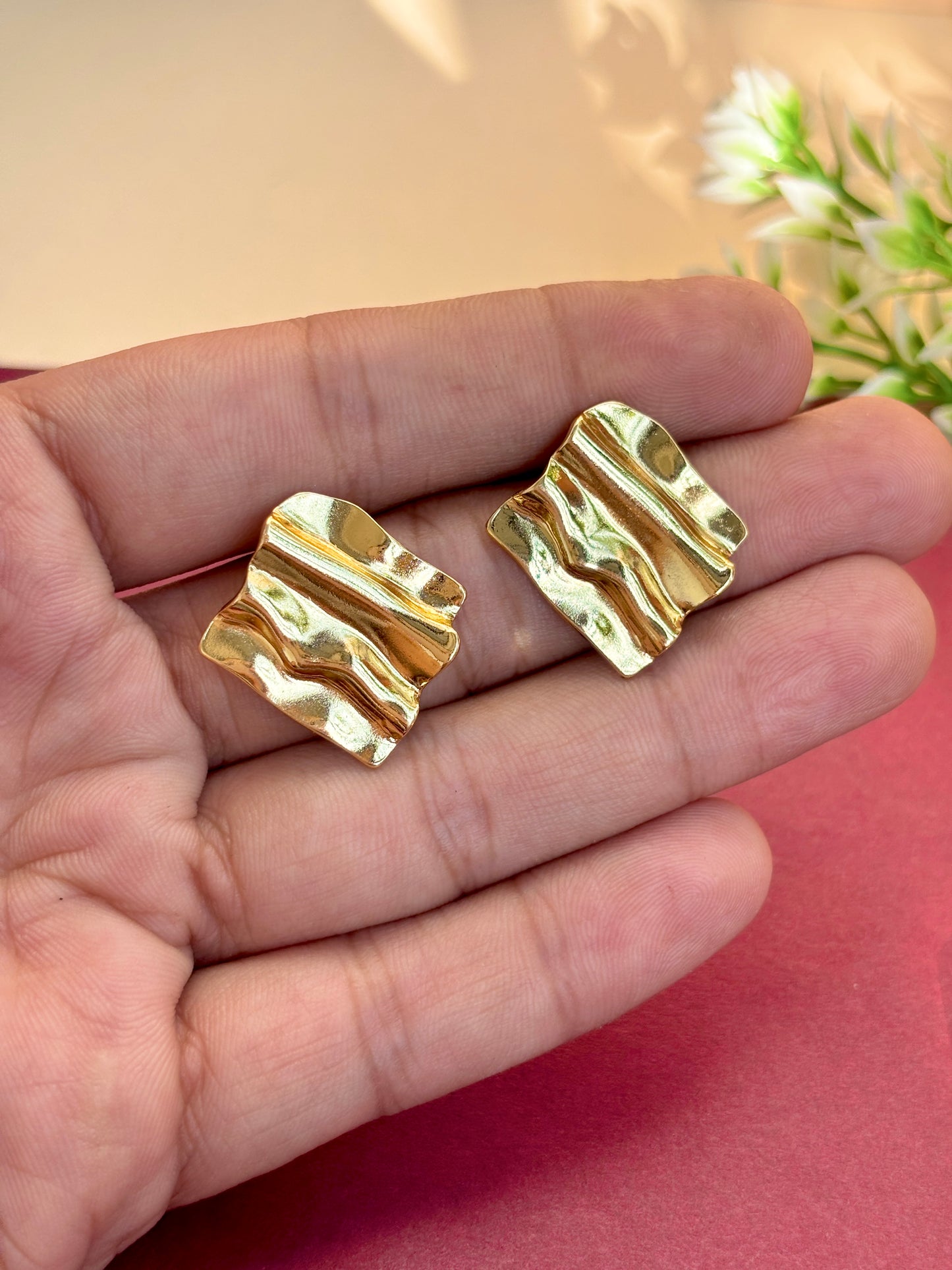 Melted gold square earring