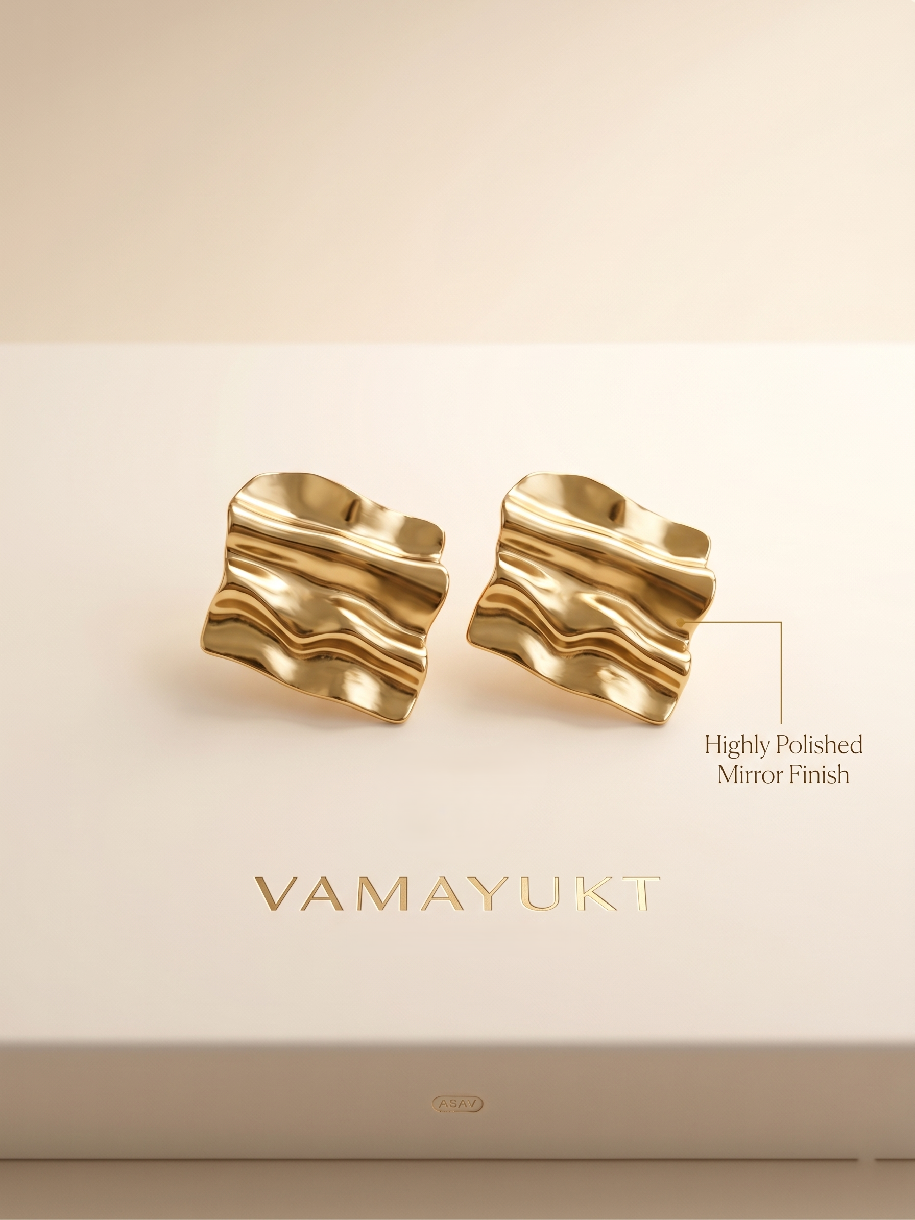 Melted gold square earring
