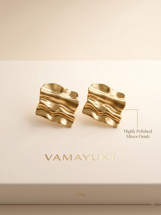 Melted gold square earring