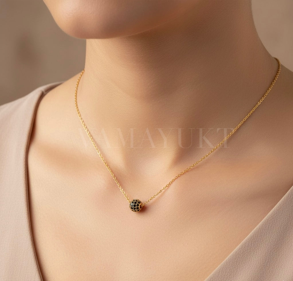 Single Layer Black Ball | American Diamond  Pendant Chain