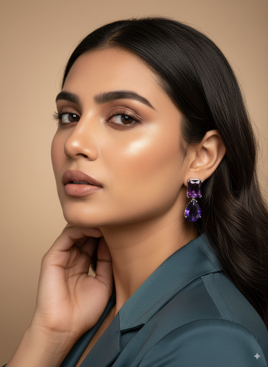 Purple drop zircon earring