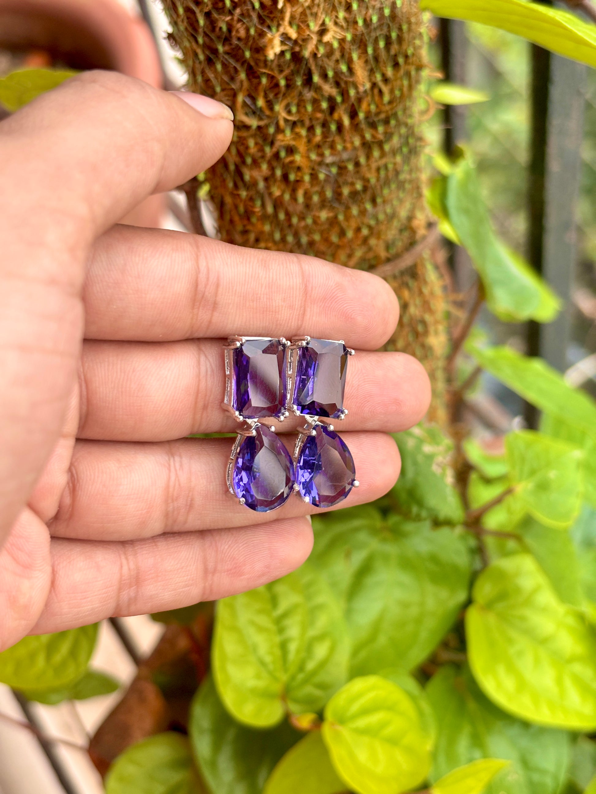 Purple drop zircon earring