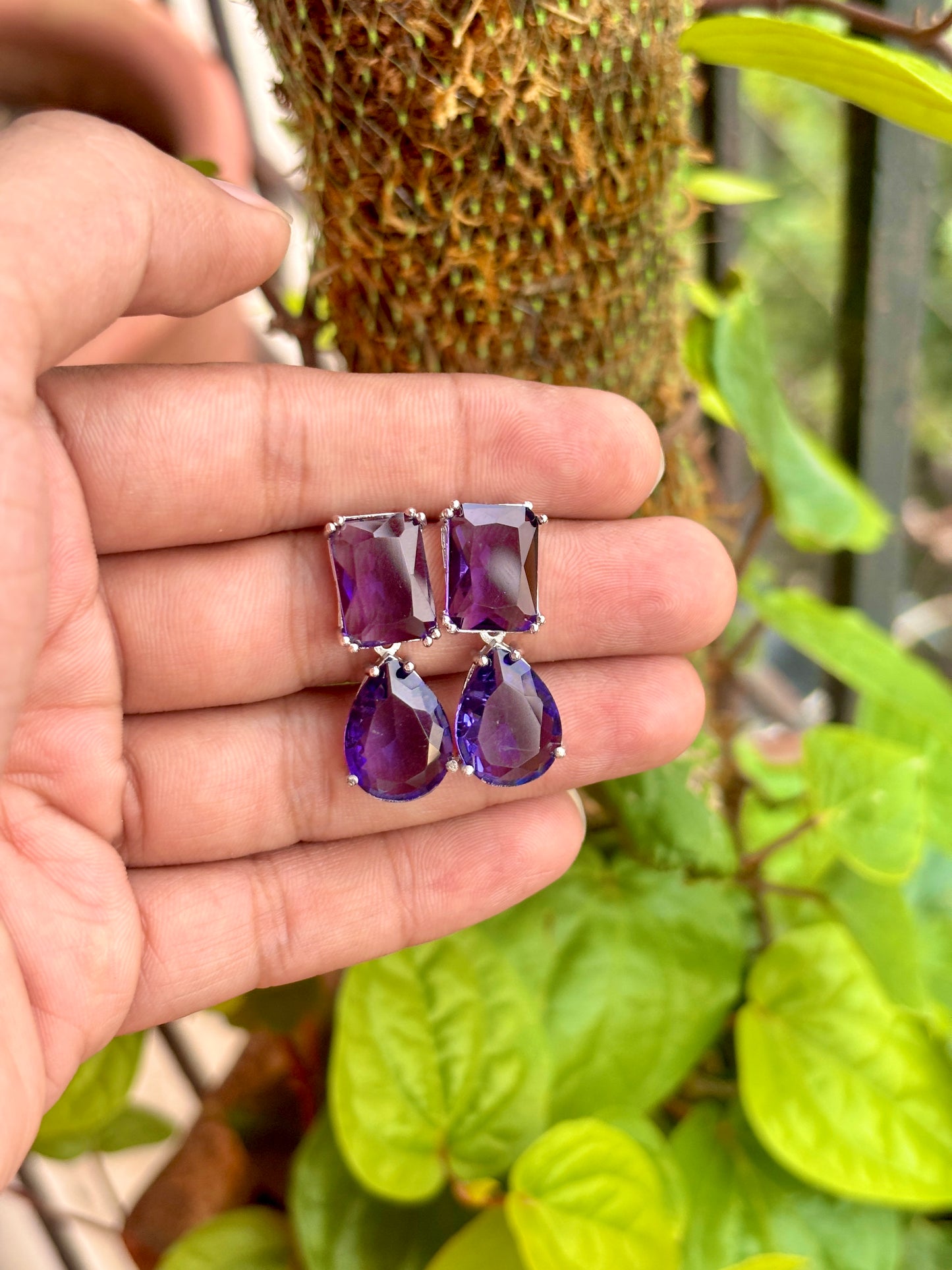 Purple drop zircon earring